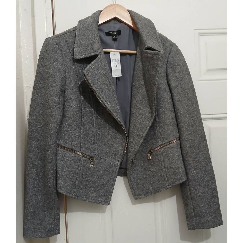 Ann Taylor womens petite small boiled wool gray outerwear jacket $179
